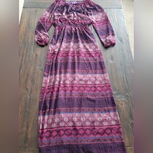 NEW Chic Patterned Maxi Dress in Purple and Pink: XS